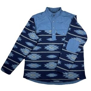 Redhead Ranch Men‎ XL Aztec Fleece Pullover Blue Pattern Snap Front Quilted Yoke